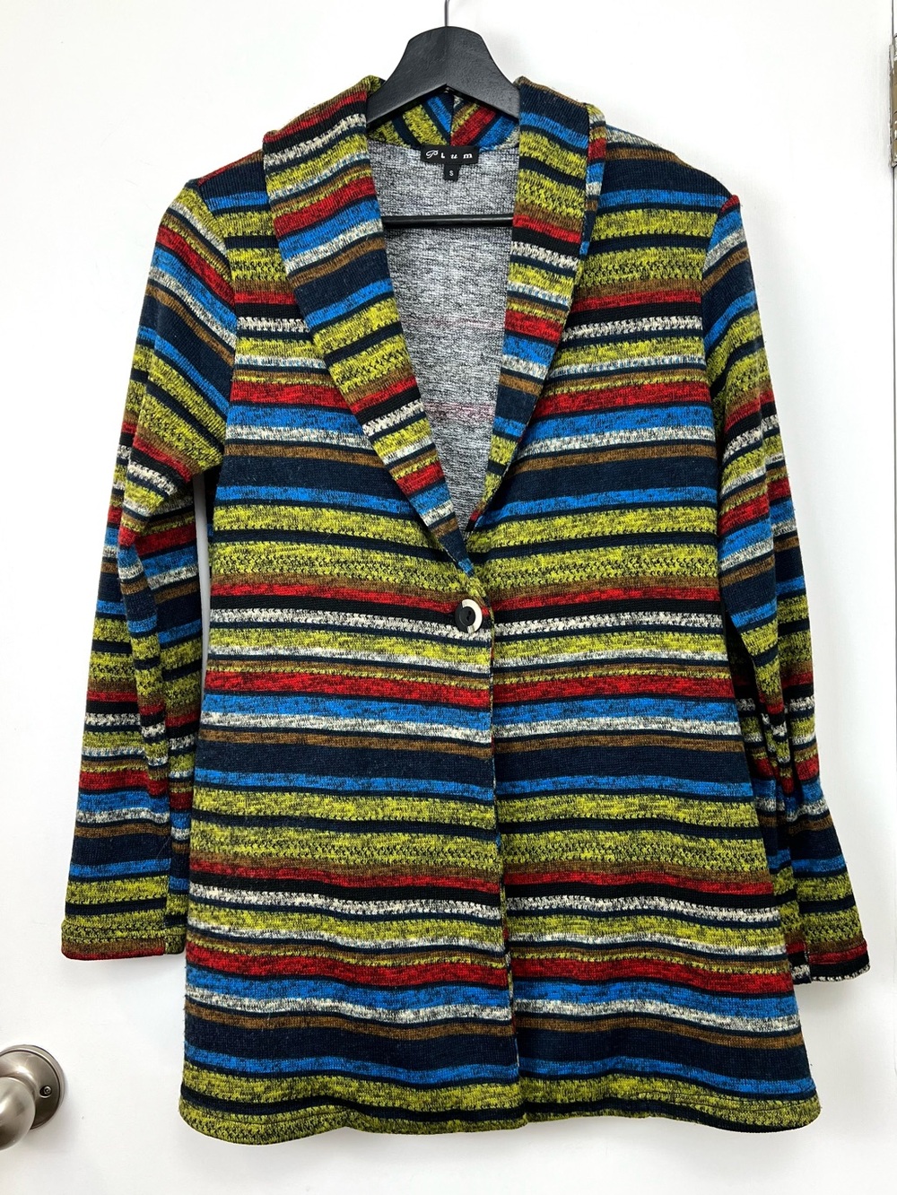 Plum Made in 🇨🇦 Striped Shawl Collar One Button Knit Blazer sz S Lagenlook Artsy
